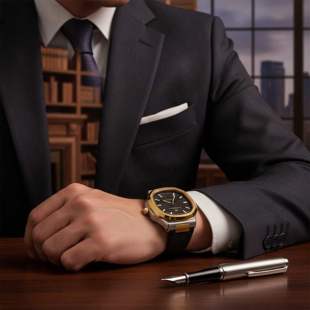 Luxury Black Silicone Watch – Gold Bezel