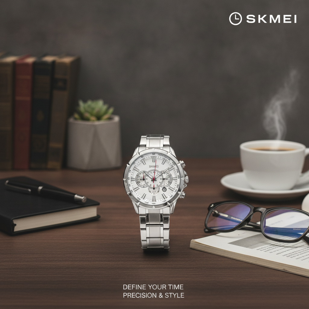 Luxury Men's White Dial Stainless Steel Watch