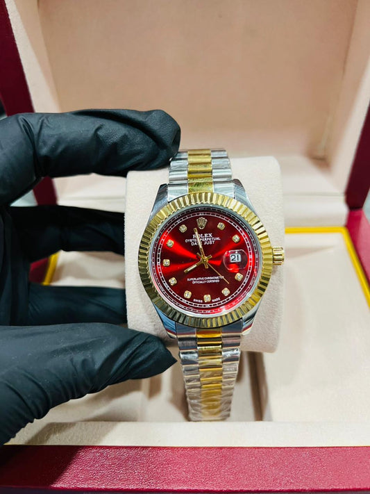 Premium Red Dial Men's Two-Tone Dress Watch