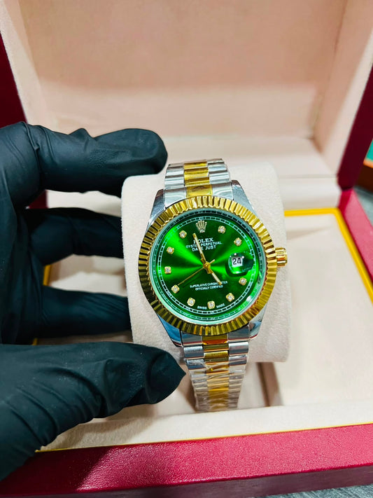 Premium Green Dial Men's Two-Tone Dress Watch