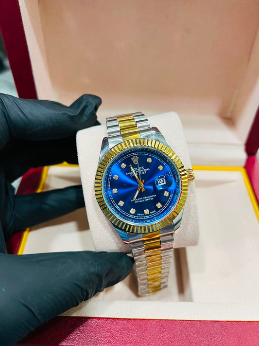 Premium Blue Dial Men's Two-Tone Dress Watch