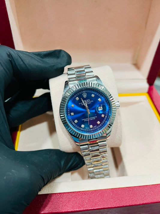 Premium Silver Chain, Blue Dial Men's Watch
