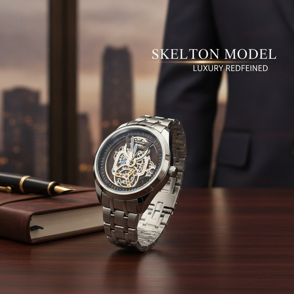 Luxury Skeleton Steel Watch – Gold