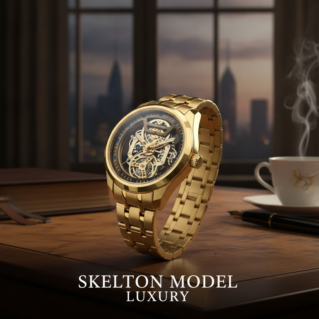 Luxury Skeleton Steel Watch – Gold