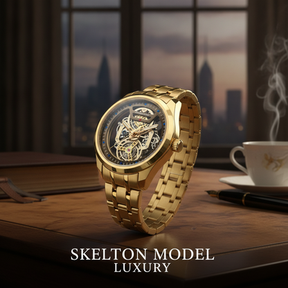 Luxury Skeleton Steel Watch – Gold