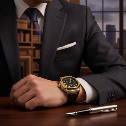 Luxury Black Silicone Watch – Gold Bezel