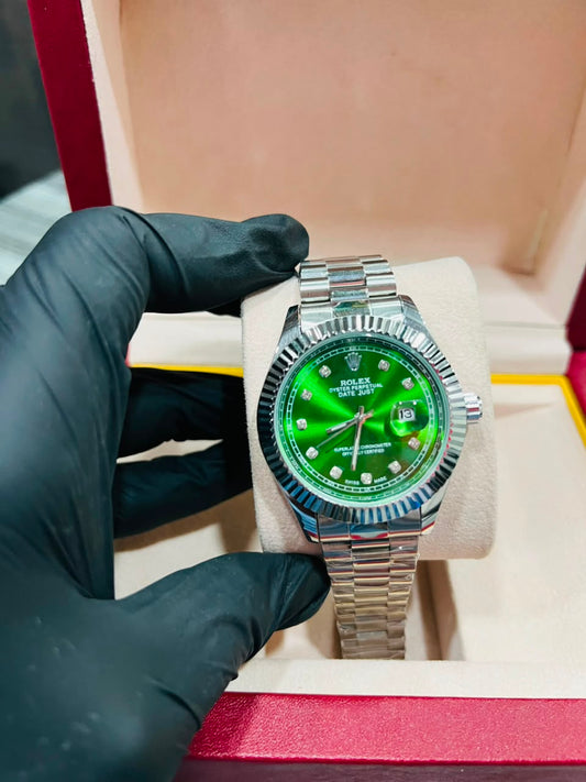 Premium Silver Chain, Green Dial Men's Watch